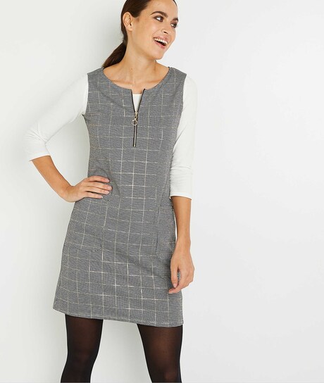 Robe à carreaux sans manches femme GRIS