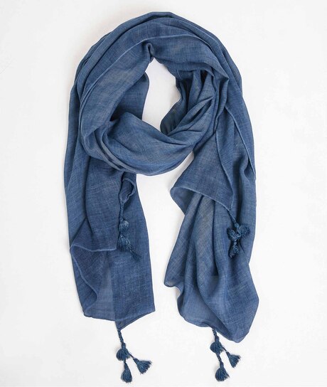 Foulard uni effet délavé femme BLEU