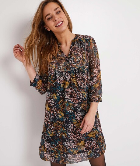 Robe en voile imprimé femme NOIR