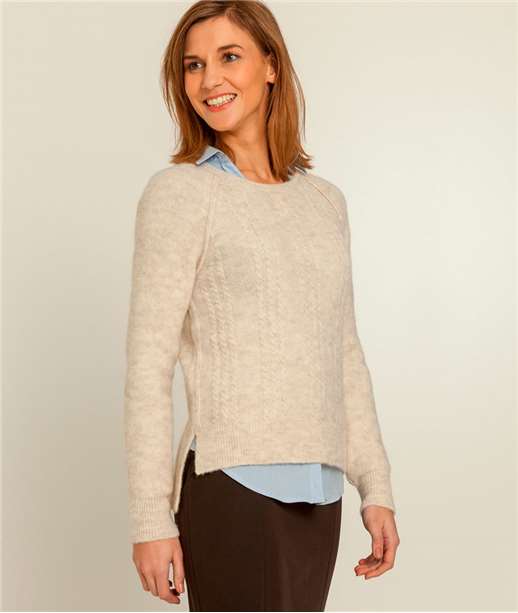 Pull femme torsadé avec laine BEIGE