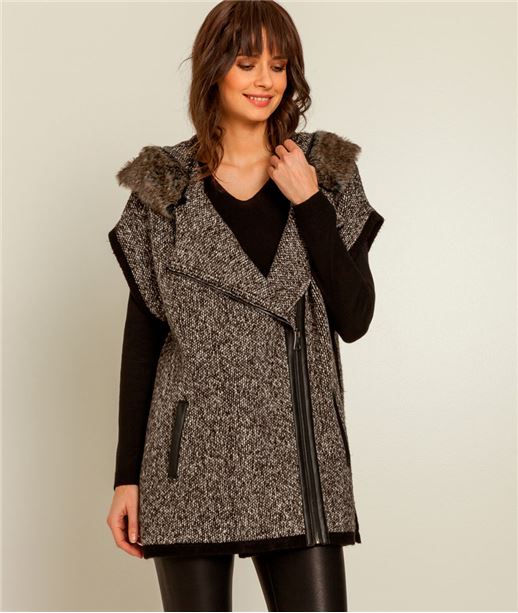 Poncho femme zippé à capuche GRIS