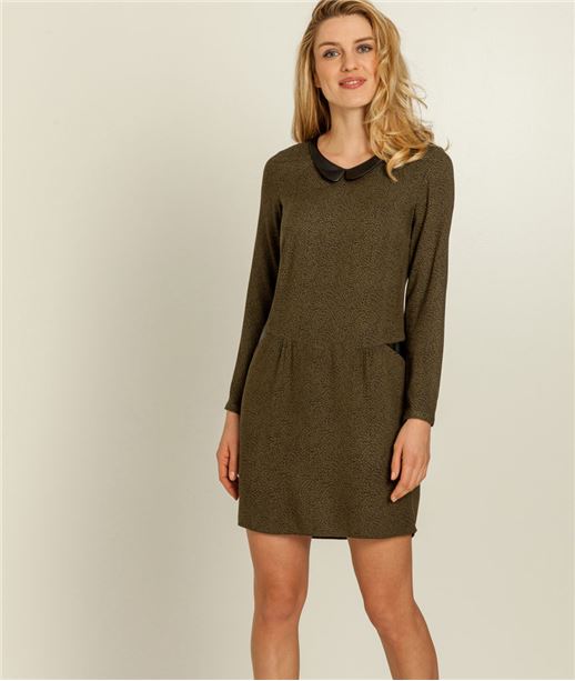 Robe imprimé peau de bête et fx cuir KAKI