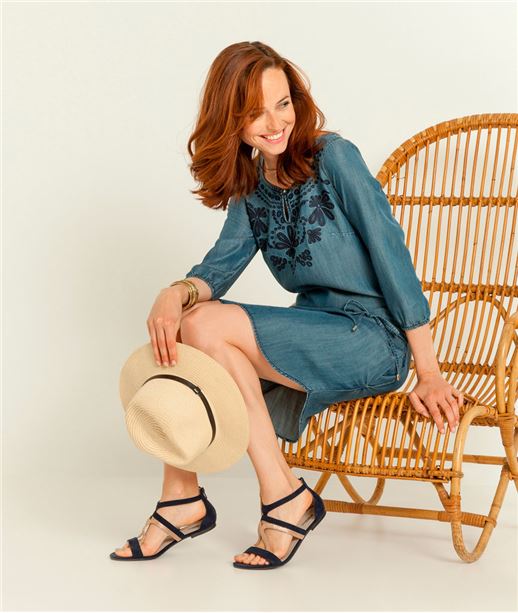 Robe housse jean fluide brodée STONE