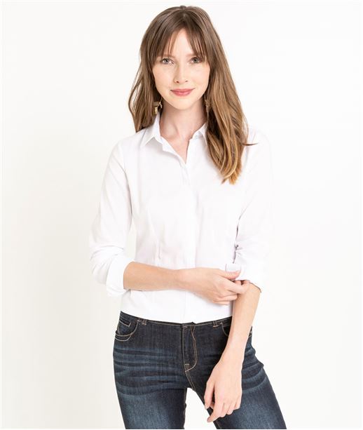 Chemisier femme unie droite BLANC