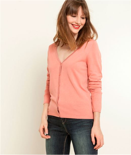 Gilet fin femme détail lurex ROSE