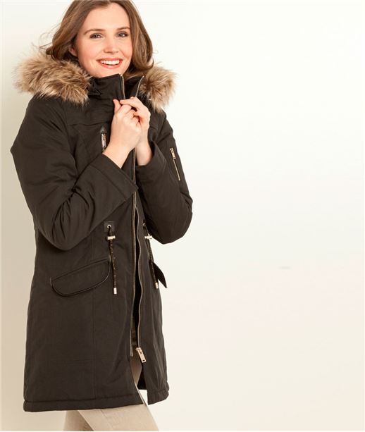 Parka femme capuche fausse fourrure NOIR
