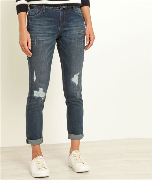 Jean femme boyfriend avec ceinture DARK STONE