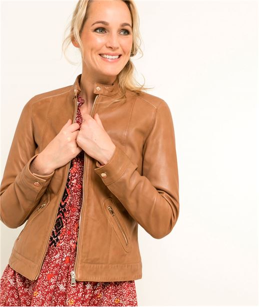 Veste femme en cuir TAUPE