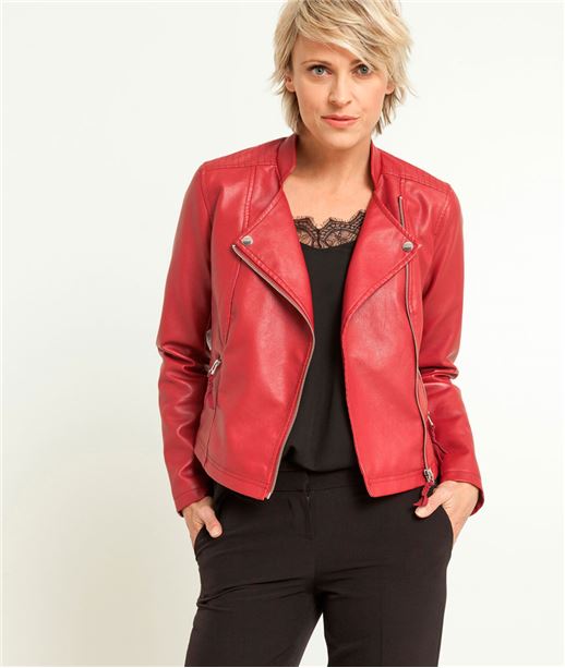 Veste femme style Perfecto ROUGE