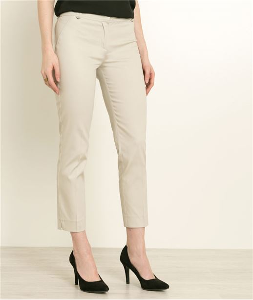 Pantalon femme 7/8 satin de coton BEIGE