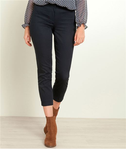 Pantalon femme 7/8 satin de coton MARINE