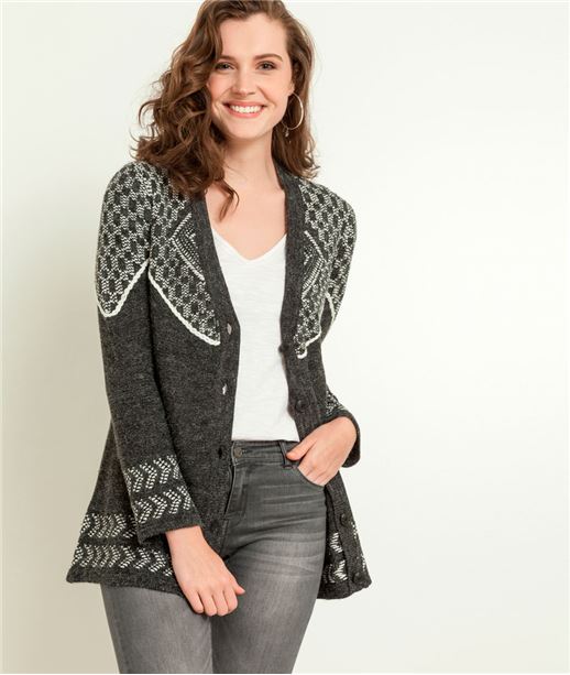 Long gilet femme jacquard GRIS