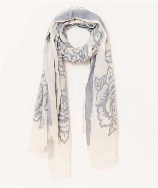 Foulard femme jacquard fleurs BLEU