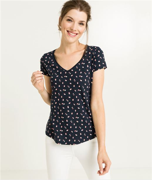 T-shirt femme manches courtes imprimé MARINE