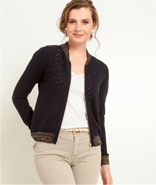 Gilet femme bombers en maille MARINE