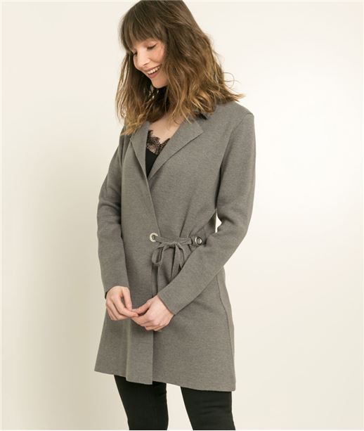 Long gilet femme détail oeuillets GRIS