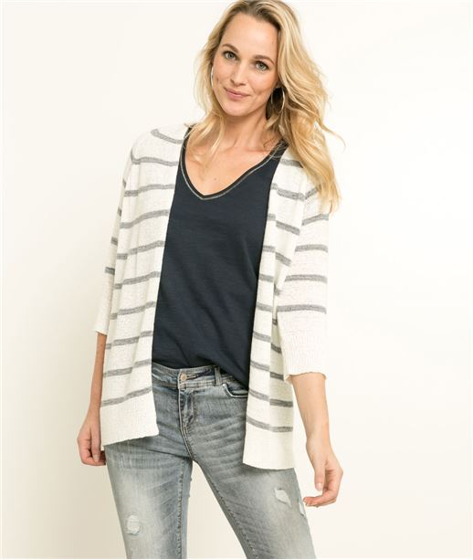 Gilet femme maille ruban ECRU