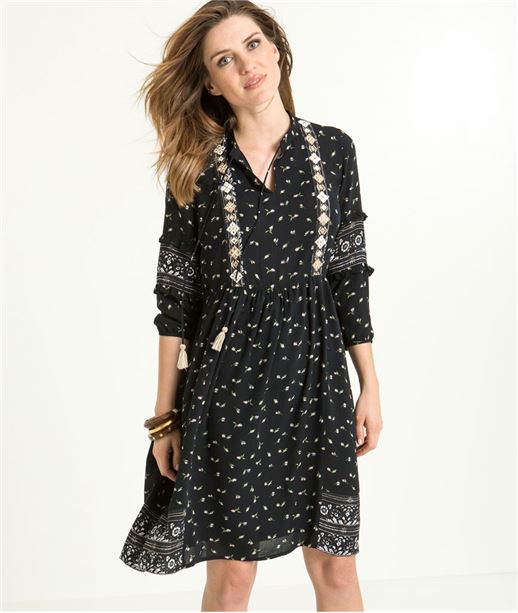 Robe imprimée brodée NOIR
