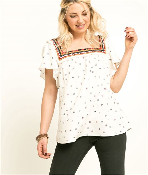Chemisier femme encolure fantaisie ECRU