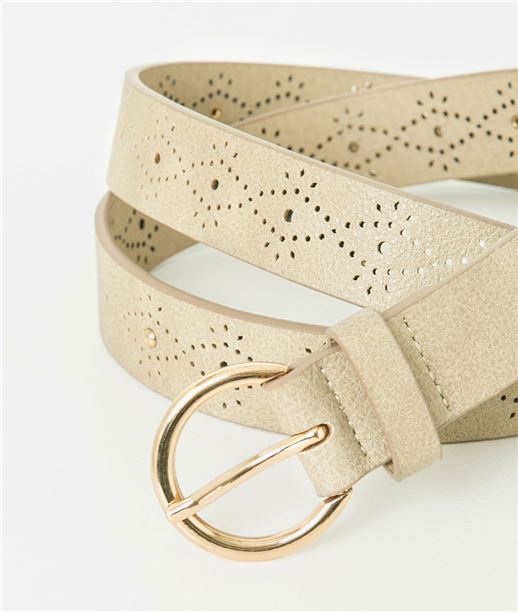 Ceinture femme perforée et studs BEIGE