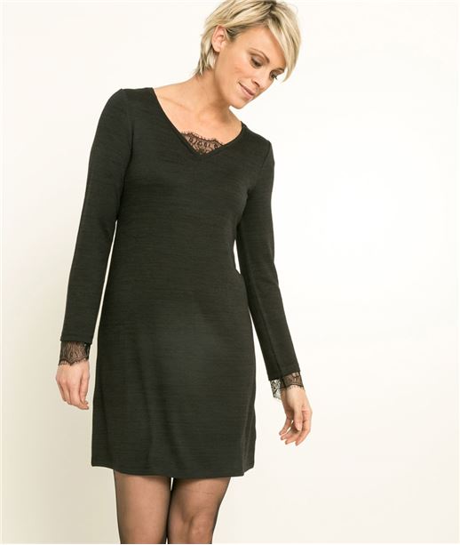 Robe pull femme avec dentelle NOIR