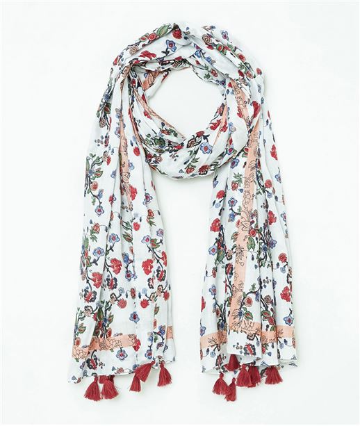 Foulard femme imprimée fleurs BLANC