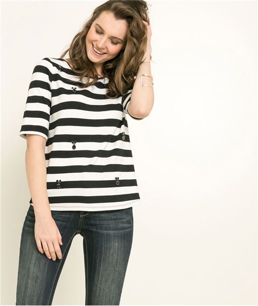 Sweat femme rayé manches courtes MARINE
