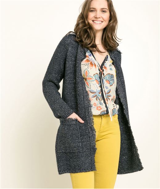 Long gilet femme ceinture et sequins BLEU