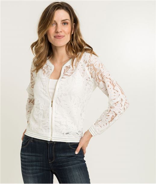 Veste bombers femme en dentelle BLANC CASSE
