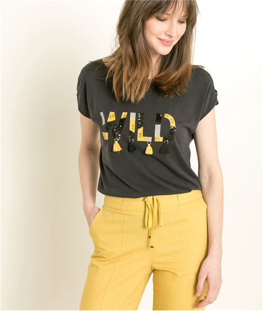 T-shirt femme épaules fantaisies ANTHRACITE