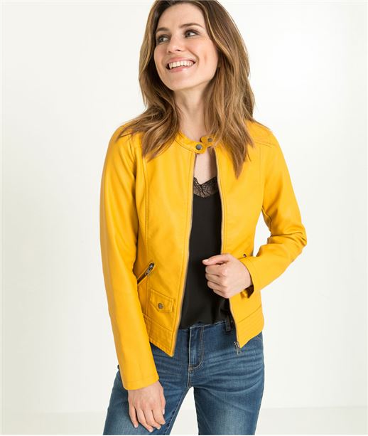 Veste femme courte simili cuir CURRY
