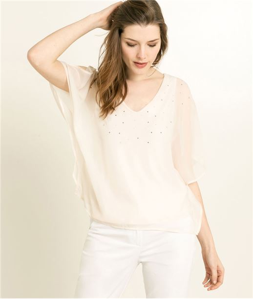 Blouse femme manches papillon NUDE