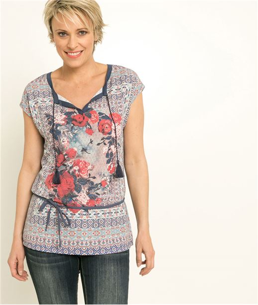 T-shirt femme imprimé foulard BLEU