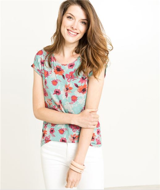 T-shirt femme imprimé fleurs GRIS