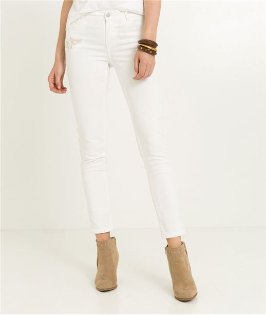 Pantalon femme denim blanc BLANC