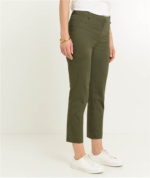 Pantalon femme 7/8ème en satin de coton KAKI