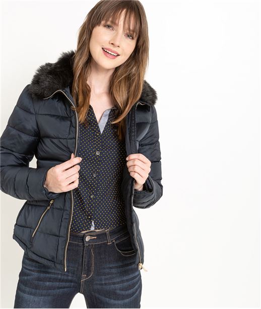 Doudoune femme avec fausse fourrure MARINE