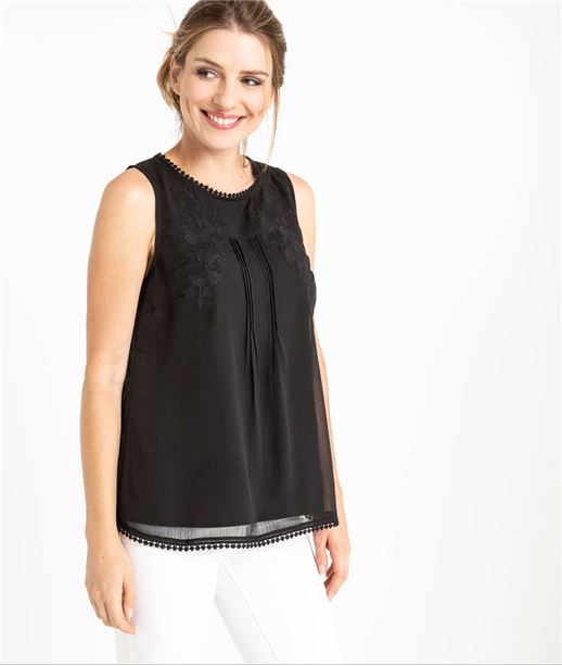 Blouse femme noire brodée NOIR