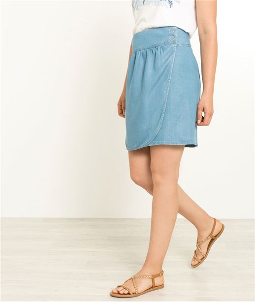 Jupe femme courte tencel bleu STONE