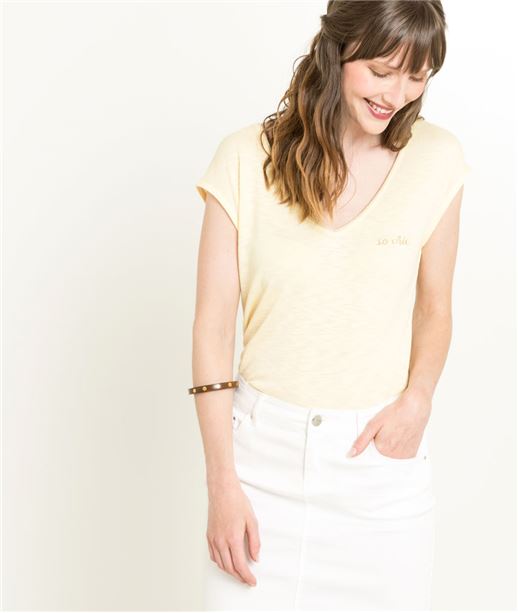 T-shirt femme jaune ouvert dans le dos JAUNE