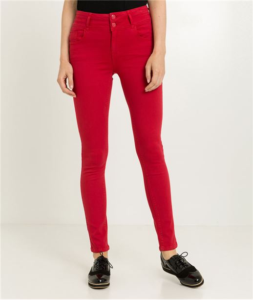 Pantalon femme slim taille haute ROUGE