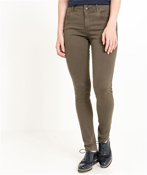 Pantalon femme slim taille haute KAKI