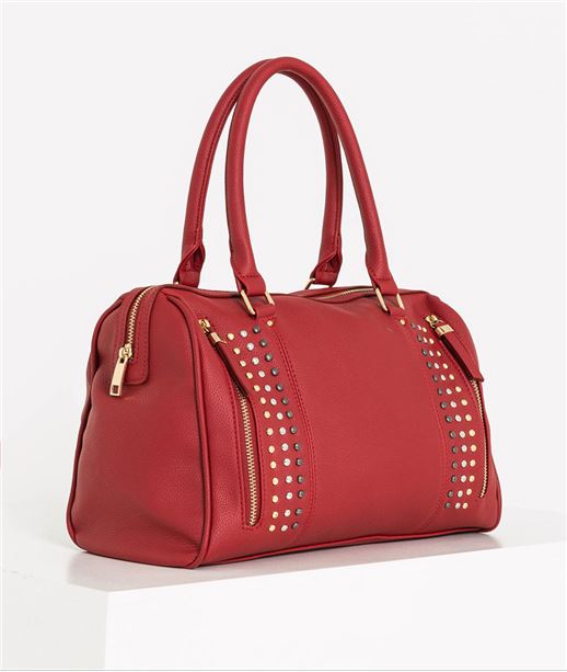 Sac à main femme rouge clous et zips ROUGE