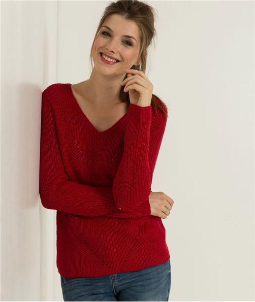 Pull femme en maille ROUGE