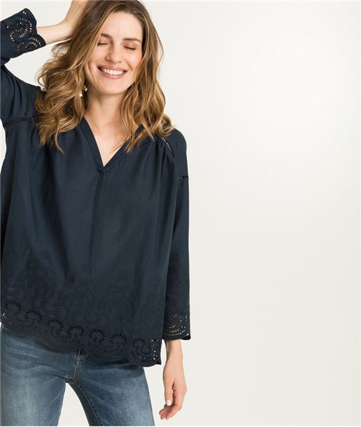 Blouse femme broderie MARINE