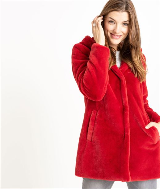Manteau femme fausse fourrure rouge ROUGE