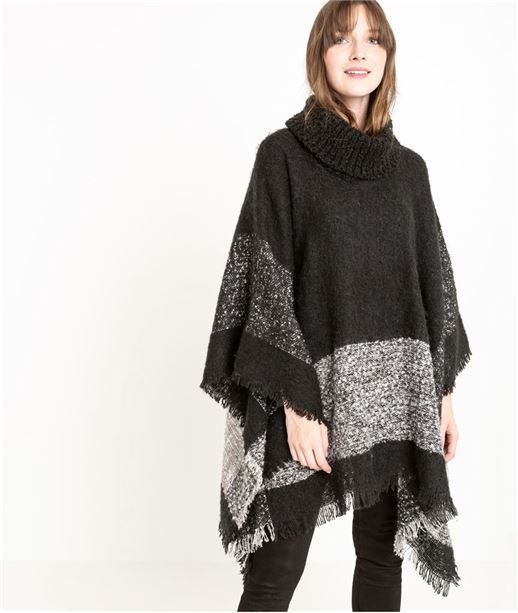 Poncho femme col roulé NOIR