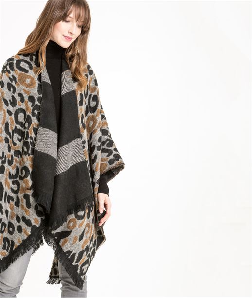 Poncho femme réversible motif léopard BEIGE