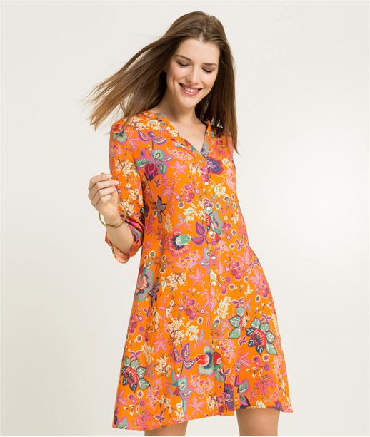 Robe femme boutonnée orange TANGERINE