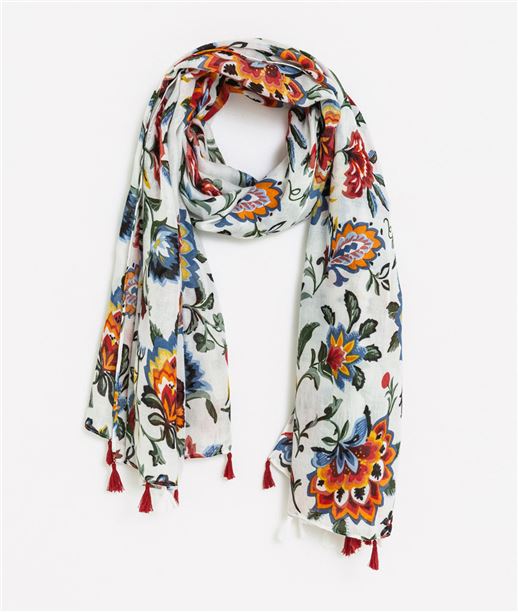Foulard femme imprimé fleuri BLANC
